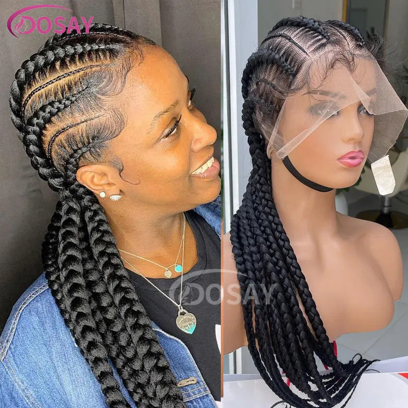 36" Full Lace Frontal Wigs Synthetic Jumbo Braided Wigs For Black Women Box