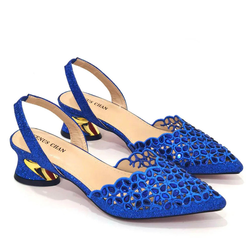Women's Hollowed Out Embroidery Rhinestone Italian Design Shoes and Bags Set