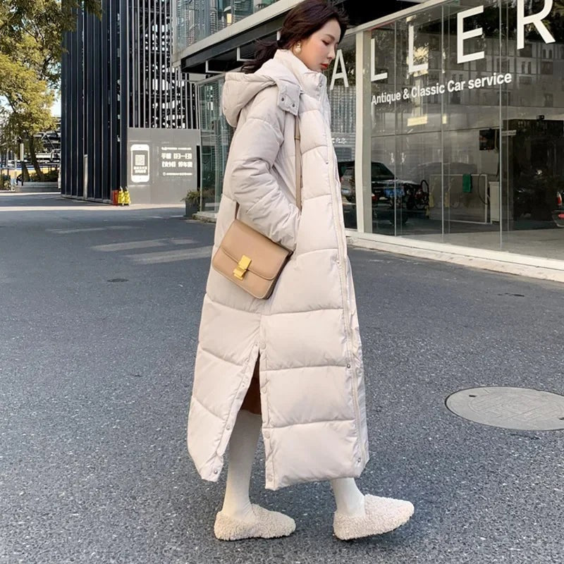 Women's Super Long Parkas Hooded Thick Long Sleeve Puffer Jacket