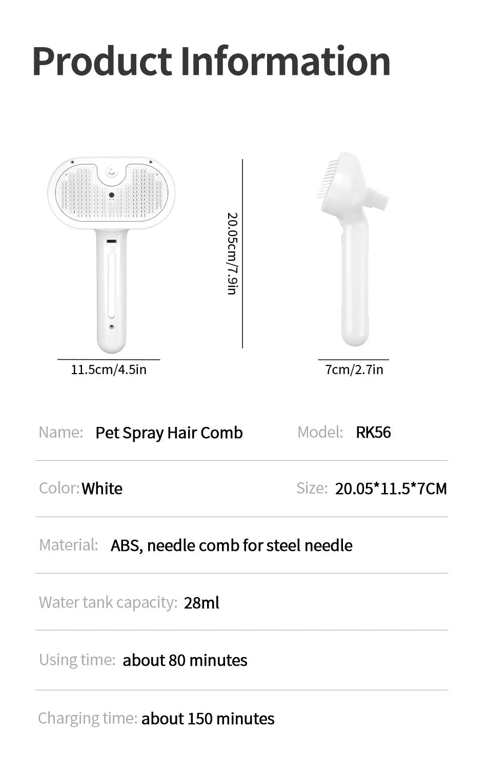 Pet Electric Massage And Hair Straightener Spray Brush