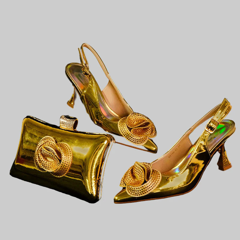 Elegant Shoe and Bag Bright Banquet African Women's tie Pointed Toe High Heels