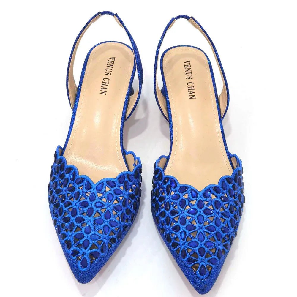 Women's Hollowed Out Embroidery Rhinestone Italian Design Shoes and Bags Set