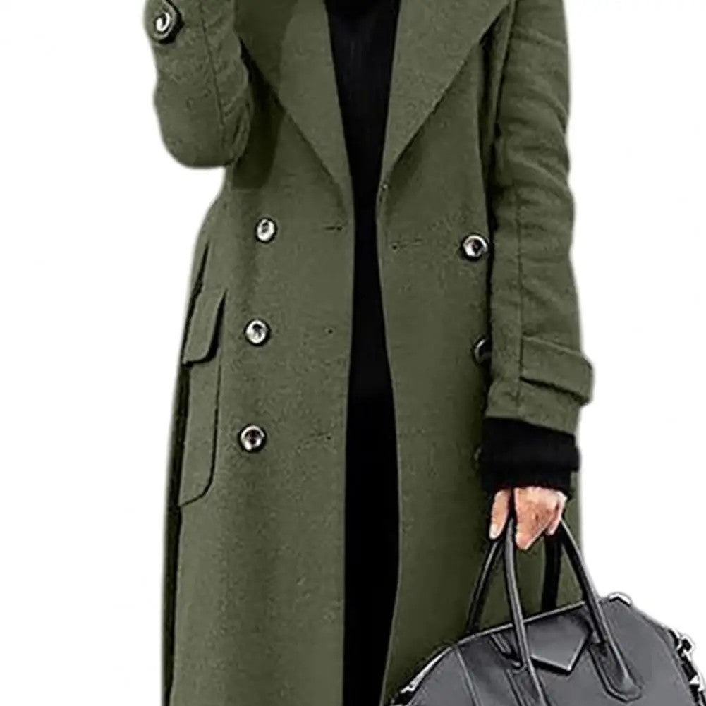 Women's Woollen Double-breasted Mid-calf Long Sleeves Jacket