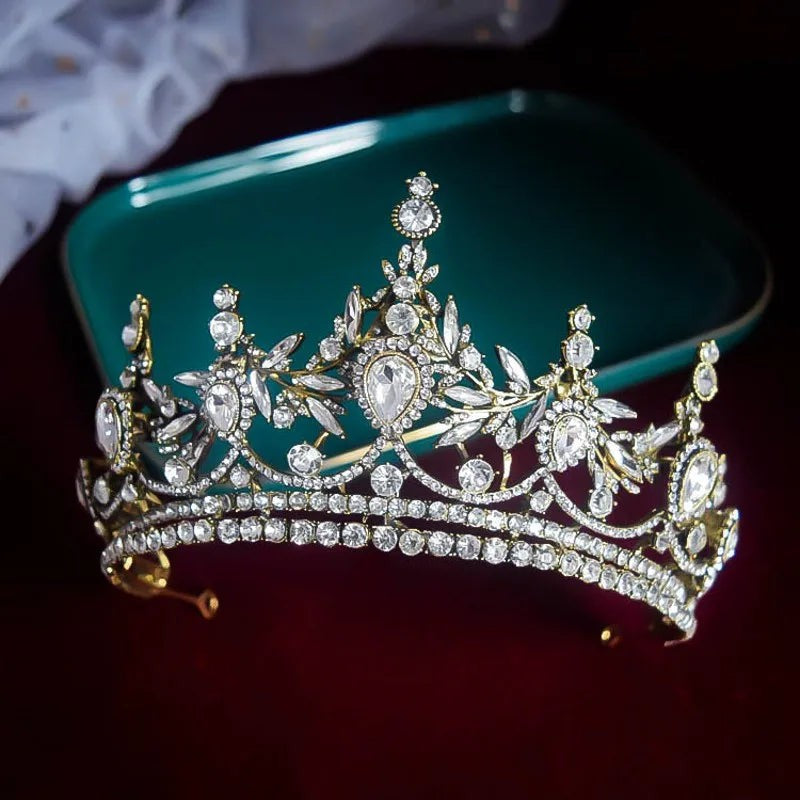 Baroque Bronze Gold Color Crystal Geometric Bridal Tiaras Crowns Headdress