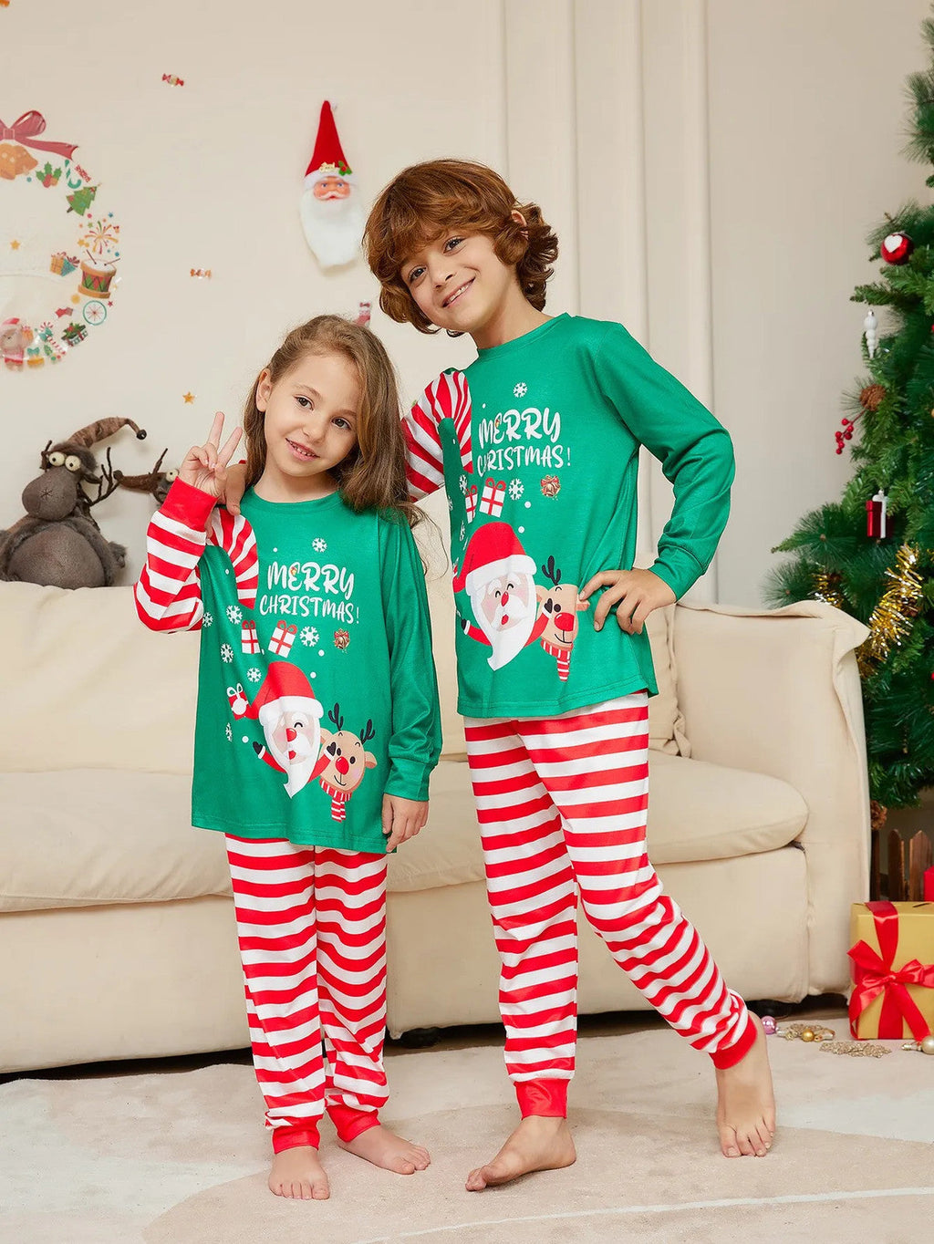 2025 Christmas Family Matching Pajamas Adult Kid Baby Outfits Tops+Pants 2PCS