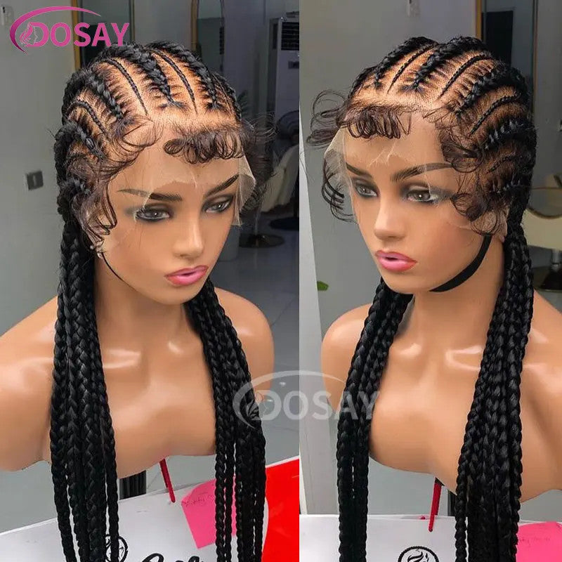 36" Full Lace Frontal Wigs Synthetic Jumbo Braided Wigs For Black Women Box