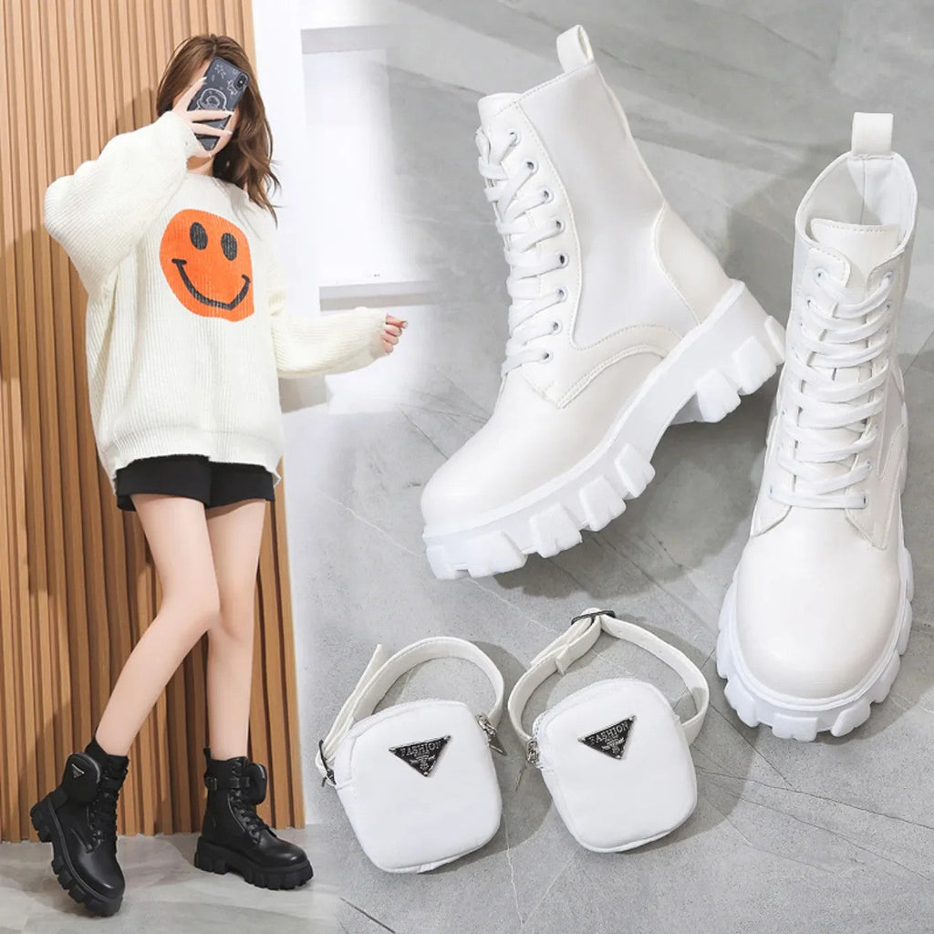 Women Motorcycle Leather Classic Punk Boots