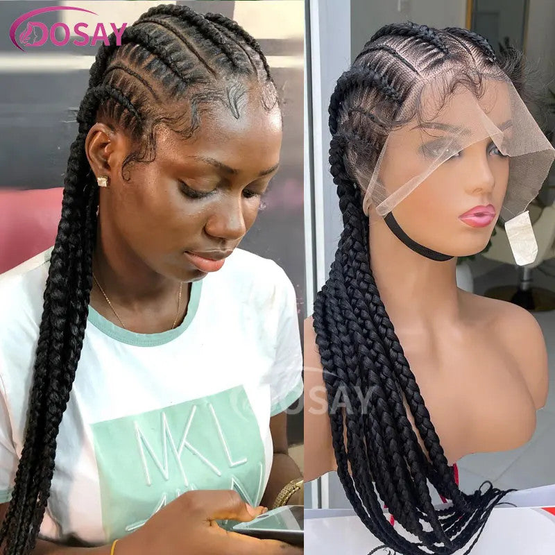 36" Full Lace Frontal Wigs Synthetic Jumbo Braided Wigs For Black Women Box