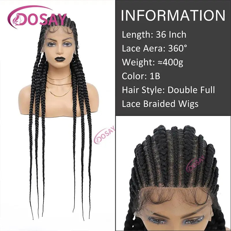 36" Cornrows Box Synthetic Hair Braided Wigs #27 Blonde Knotless Full Lace