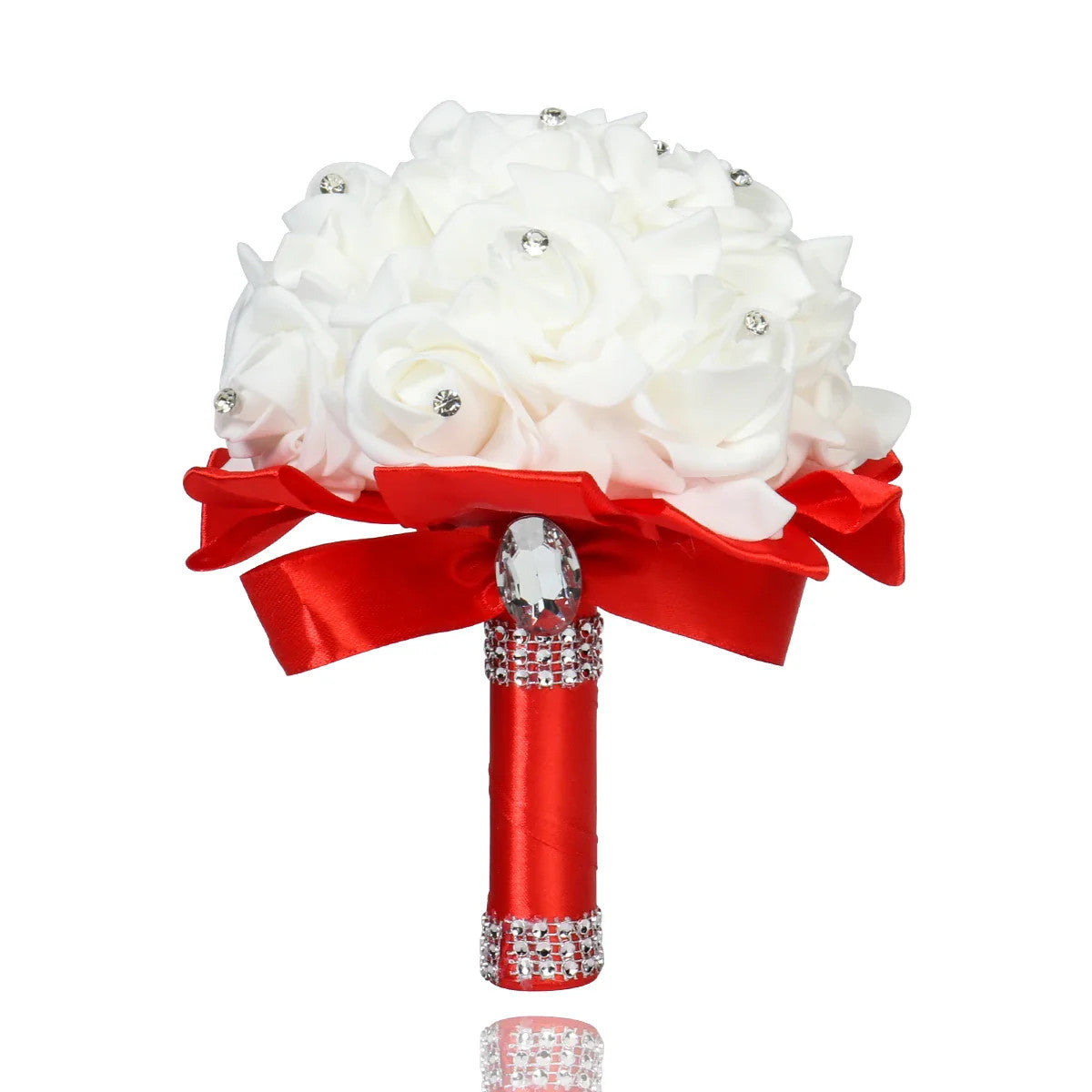 Cheapest PE Rose Bridesmaid Wedding Foam flowers Rose Bridal bouquet Ribbon