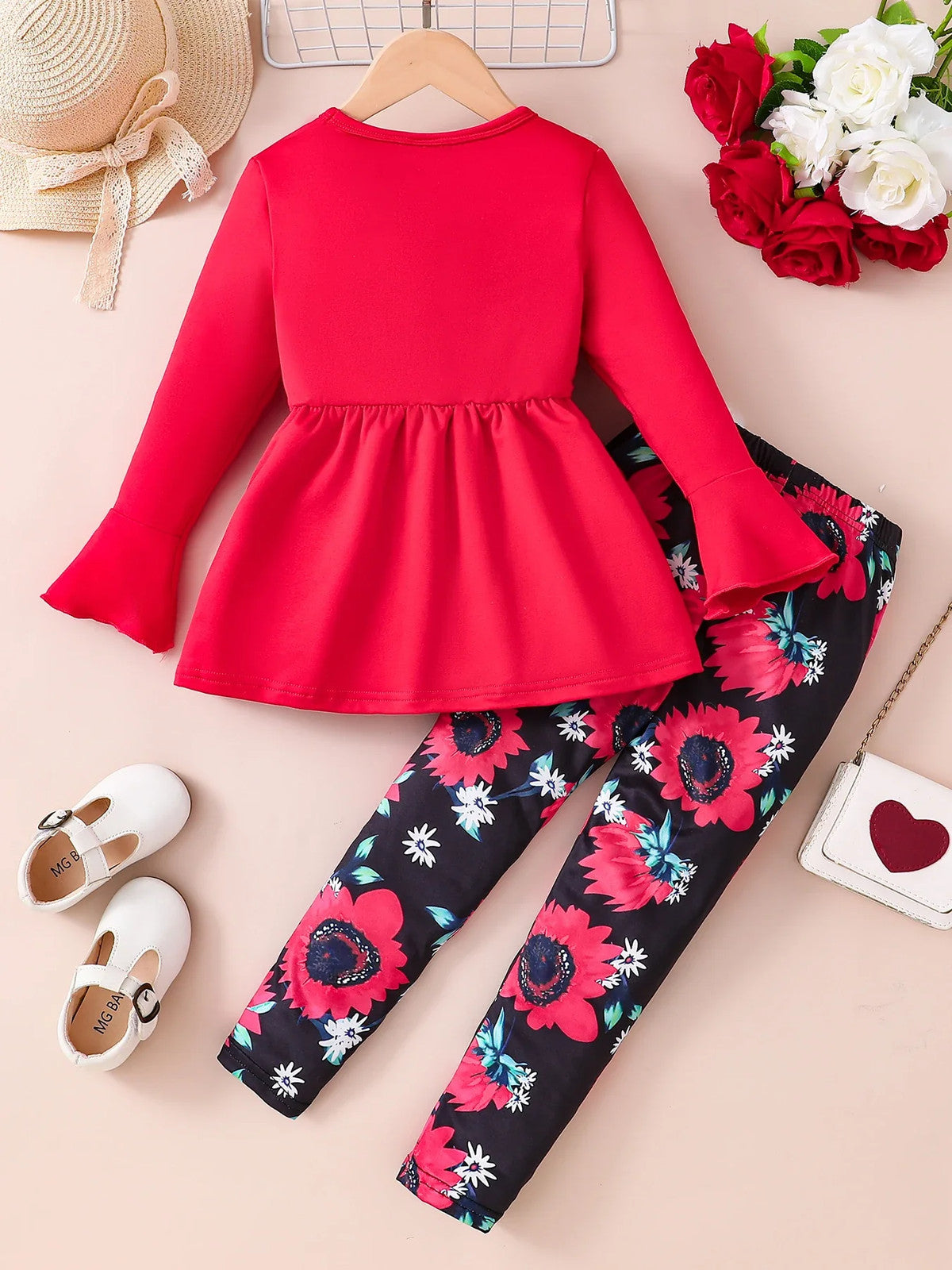 Spring and Autumn girls fashion outdoor casual 2-piece set solid color round