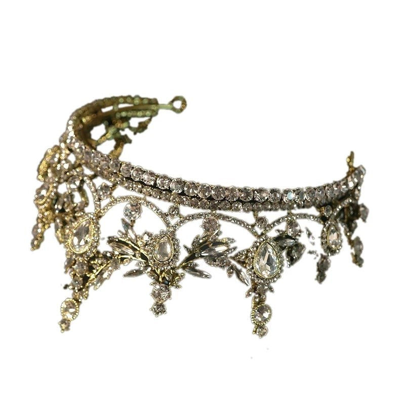 Baroque Bronze Gold Color Crystal Geometric Bridal Tiaras Crowns Headdress