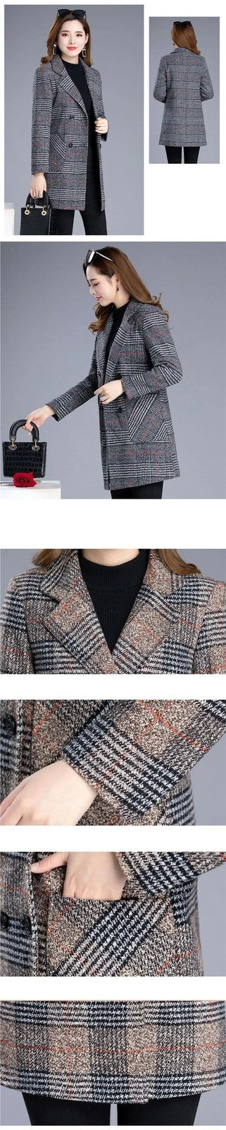 Winter Wool Women's Plaid Blended Elegant Jacket