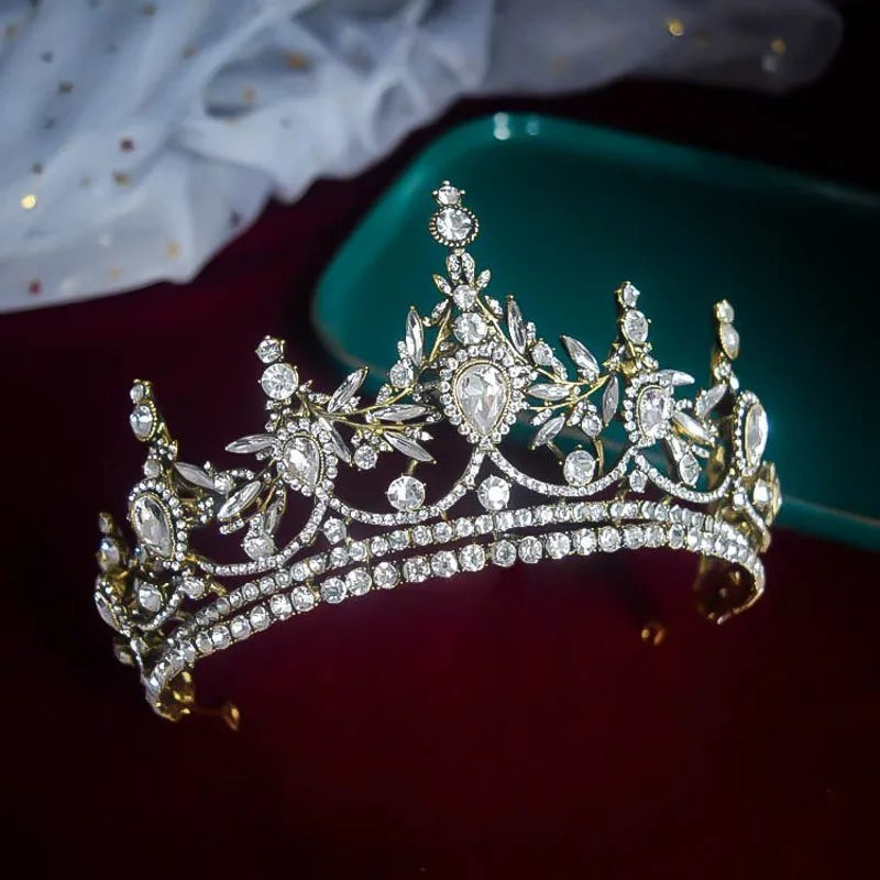Baroque Bronze Gold Color Crystal Geometric Bridal Tiaras Crowns Headdress