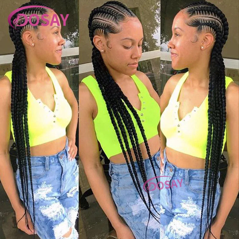 36" Full Lace Frontal Wigs Synthetic Jumbo Braided Wigs For Black Women Box