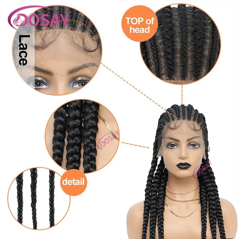 36" Cornrows Box Synthetic Hair Braided Wigs #27 Blonde Knotless Full Lace