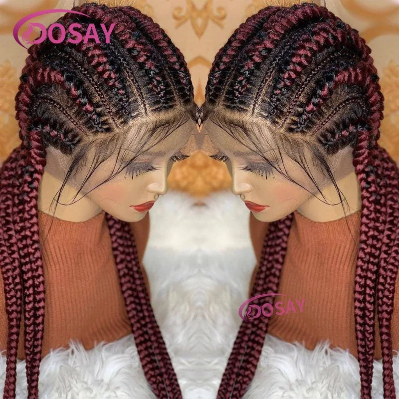 36" Full Lace Frontal Wigs Synthetic Jumbo Braided Wigs For Black Women Box