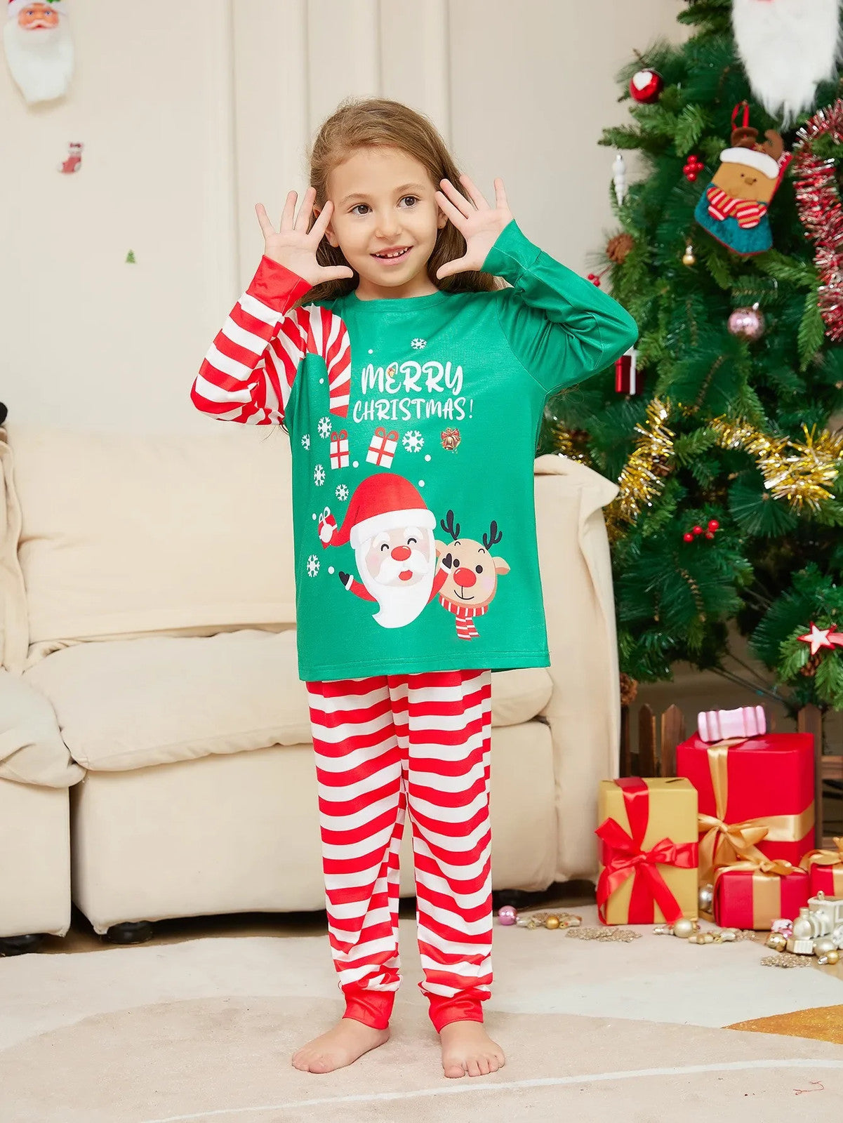 2025 Christmas Family Matching Pajamas Adult Kid Baby Outfits Tops+Pants 2PCS