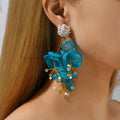 Elegant Fashion Yarn Flower Charm Decor Long Dangle Drop Earrings For Women