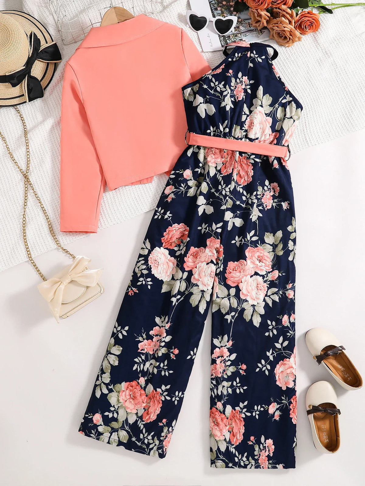 Spring and summer girls fashion outdoor leisure vacation 2-piece pink suit +