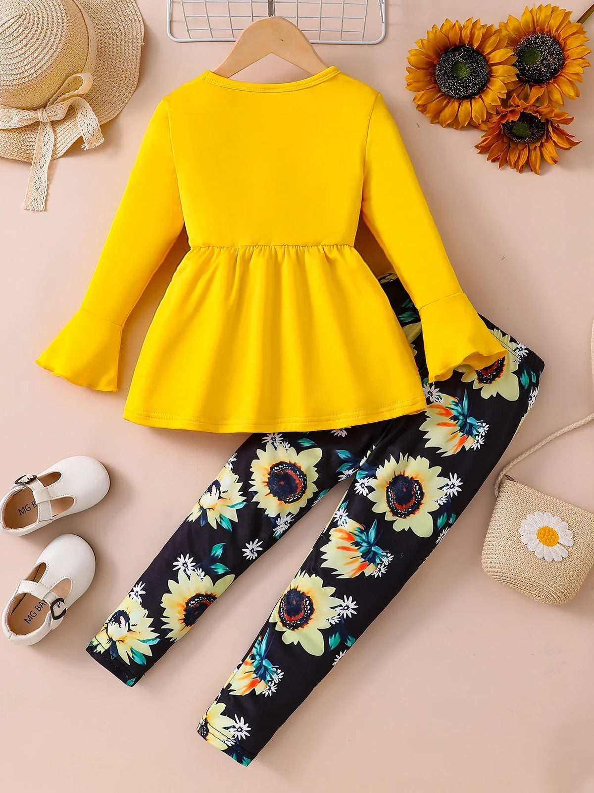 Spring and Autumn girls fashion outdoor casual 2-piece set solid color round