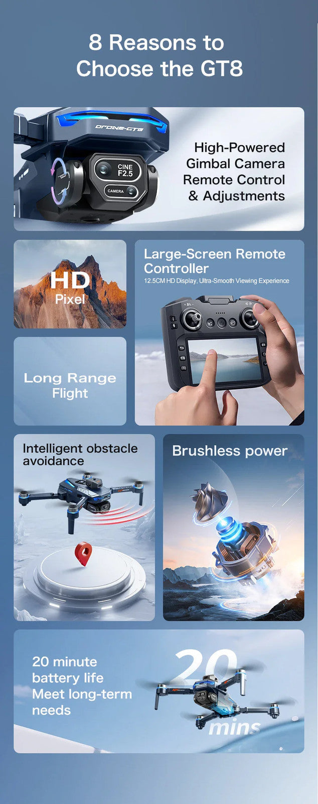 GT8 Mini Drone 8K WiFi GPS HD Aerial Photography Quadcopter with Cameras Toys