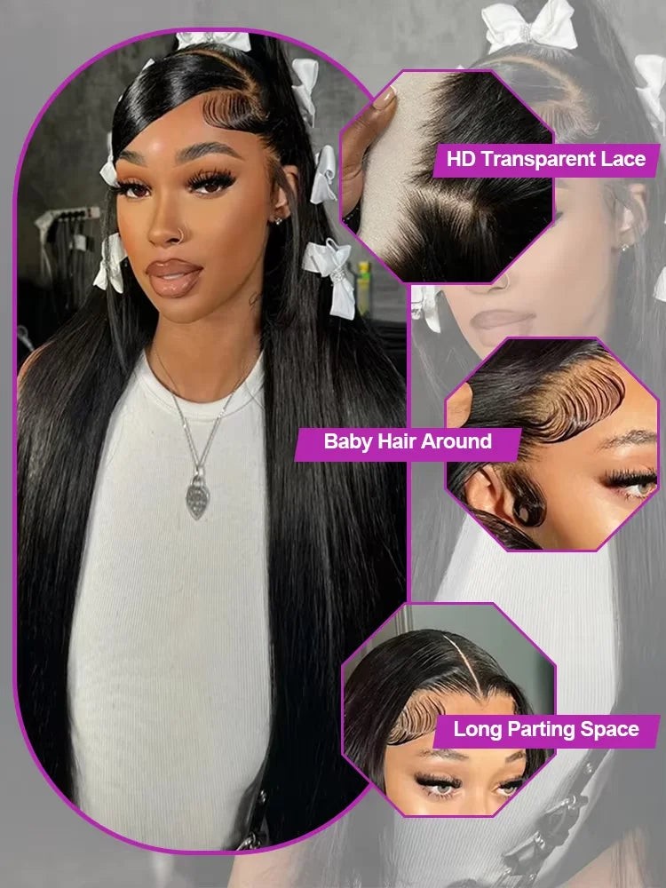 Brazilian 30 40 Inch 13x6 Transparent Lace Frontal Wig Human Hair 250% Density