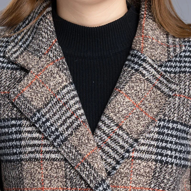 Winter Wool Women's Plaid Blended Elegant Jacket