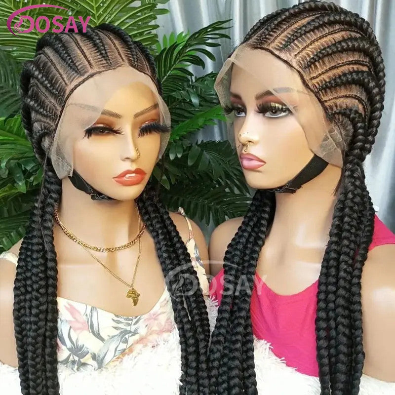 36" Full Lace Frontal Wigs Synthetic Jumbo Braided Wigs For Black Women Box