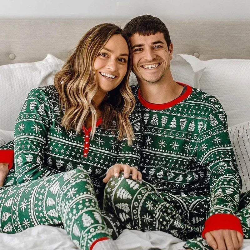 Women Men Boys Girls Christmas Pajamas Set All Over Print 2 Pieces Suit