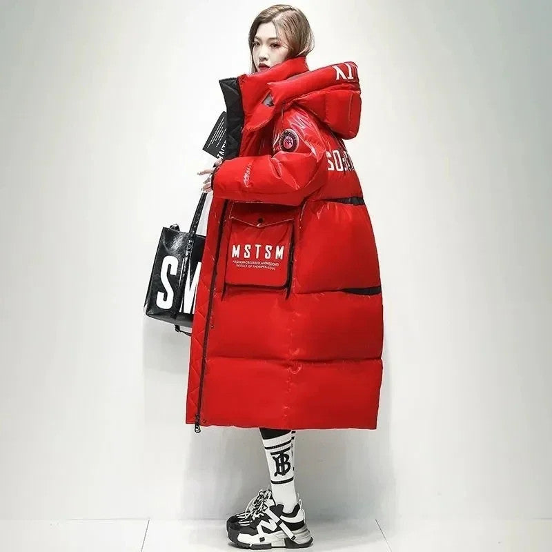 Women's Glossy Waterproof Thick Loose Outerwear Warm Parka Snow Down Jacket