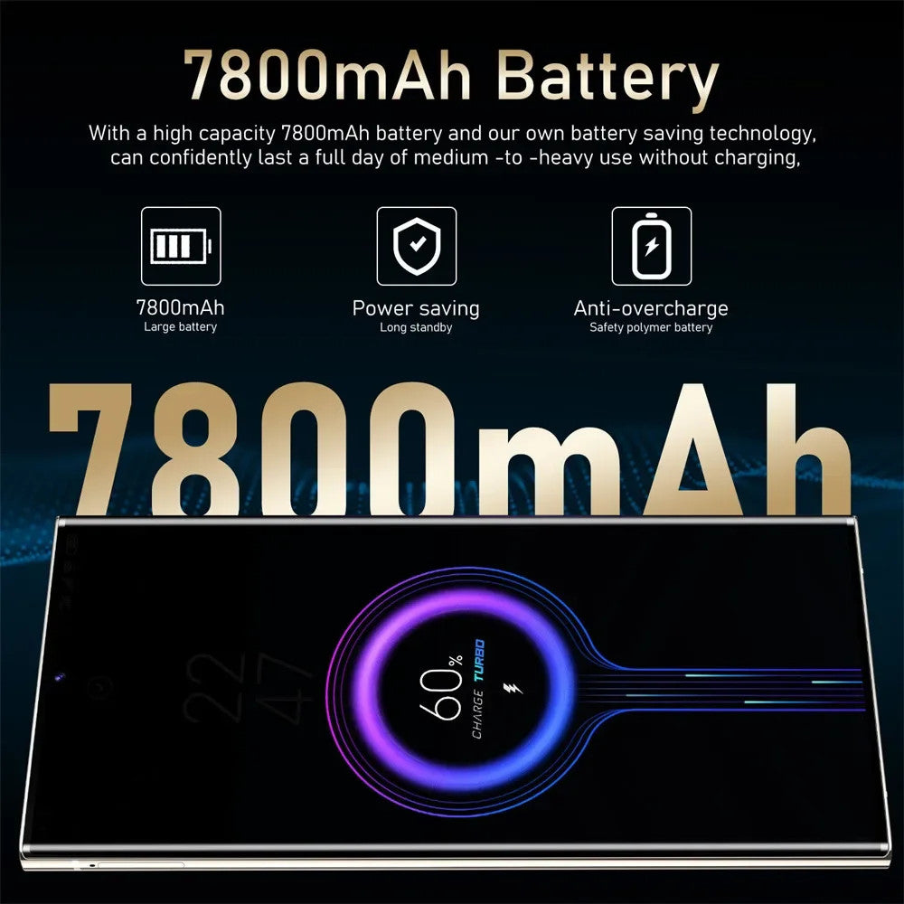 New Android Smartphone 7.3HD 5G Snapdragon 8 Gen 3 Cell phones 7800mAh Mobile