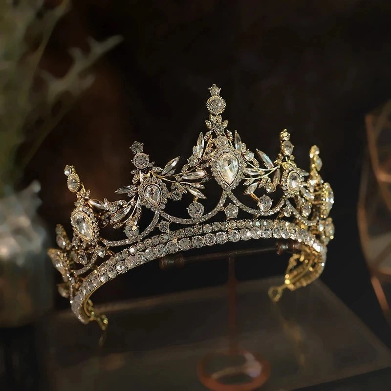 Baroque Bronze Gold Color Crystal Geometric Bridal Tiaras Crowns Headdress