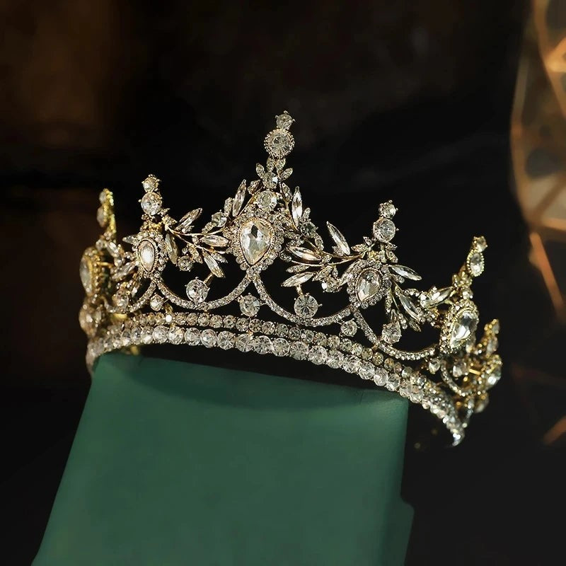 Baroque Bronze Gold Color Crystal Geometric Bridal Tiaras Crowns Headdress