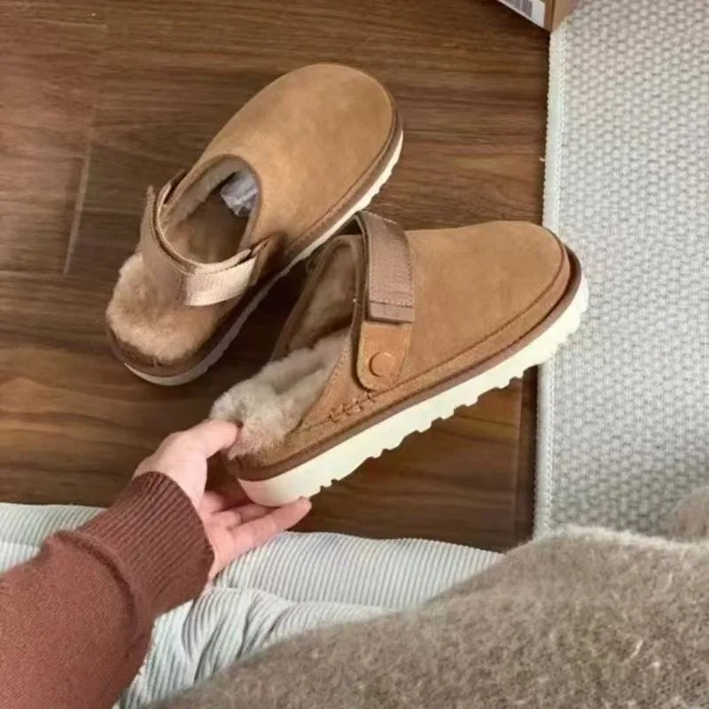 Winter Warm Thick Soles covered Half Slipper Shoes for Women