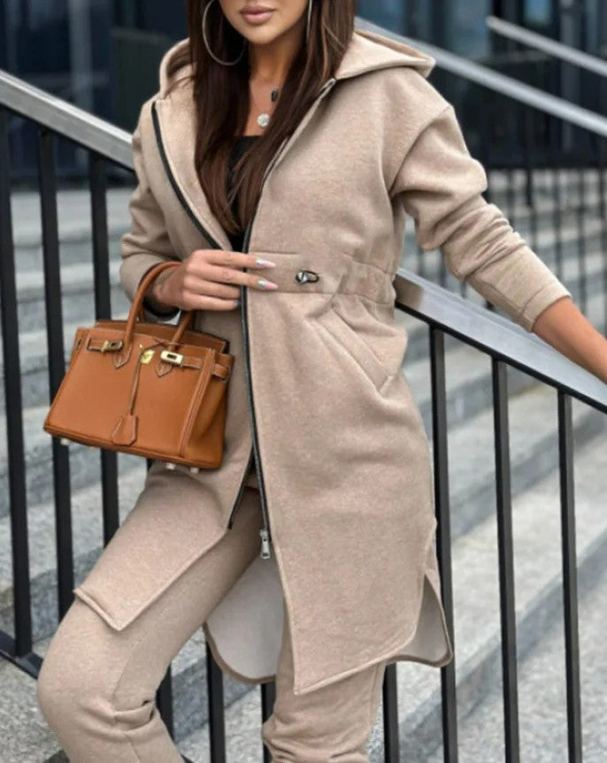 Women's Hooded Zipper Long Coats Tracksuit