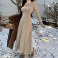 Slim-fit Temperament Pure Color Bottoming Skirt V-neck Knitted French Midi Skirt