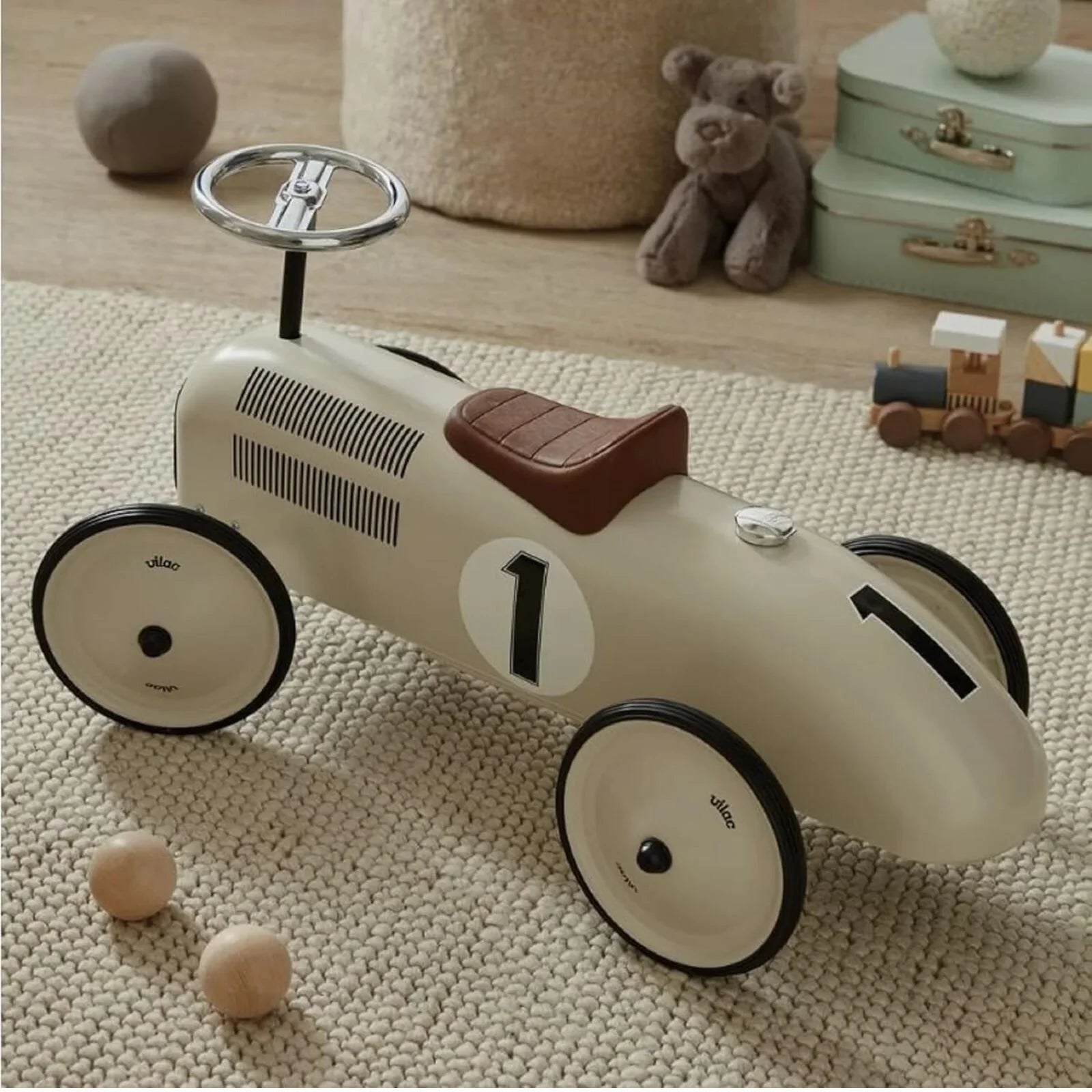 Vilac Ride On Metal Car Toy - Off White