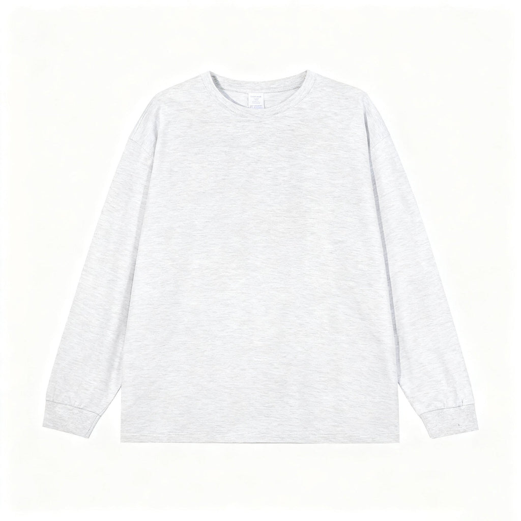 Solid-color Heavyweight Pure Cotton Crew-neck Long-sleeve T-shirt For Women