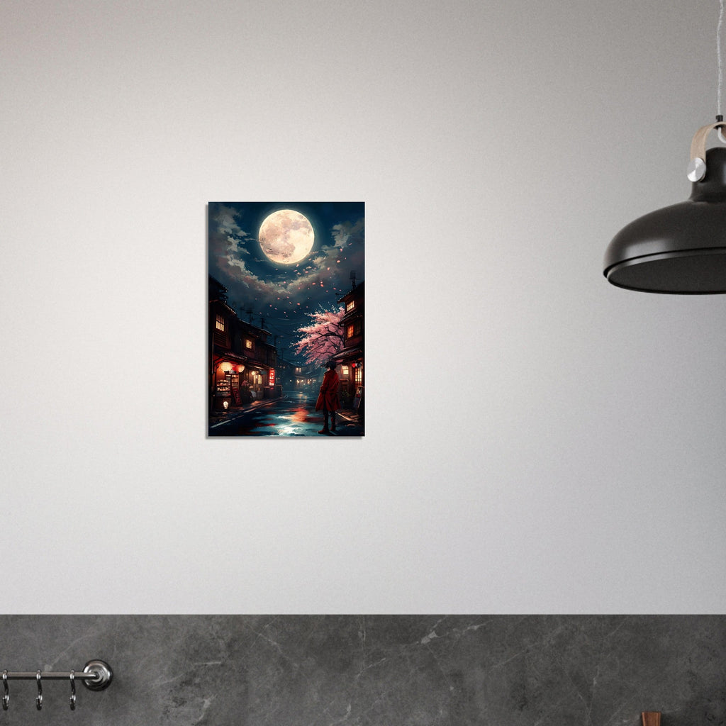 Japanese Cityscape Night Poster – Urban Glow Under the Moon