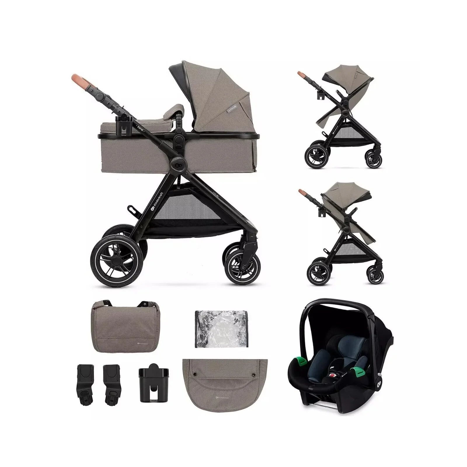 Kinderkraft Esme 3-in-1 Travel System with Mink Pro Car Seat - Sand Beige