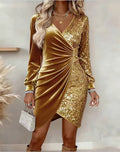 Fashionable V-neck Sequin Velvet Bodycon Dress