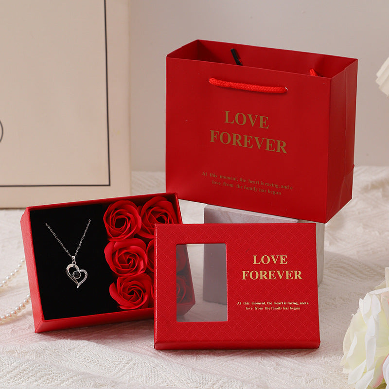 Valentine's Day Gift Ring Necklace Rose Jewelry Box