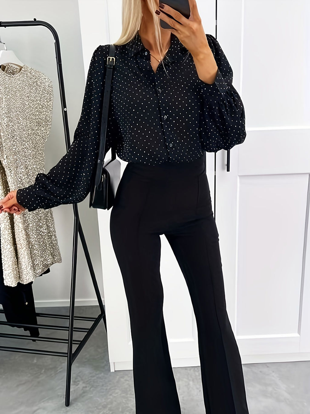 Women's Casual Loose-Fitting Long-Sleeve Polka-Dot Shirt
