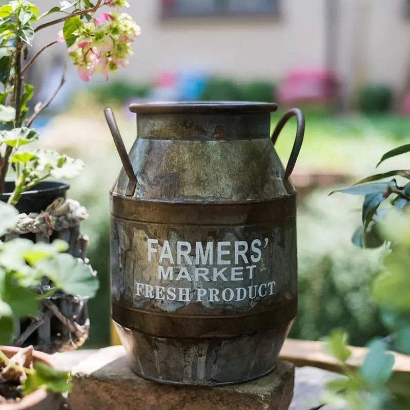 Rustic Metal Bucket Planter – Vintage Iron Flower Pot for Home & Garden Decor