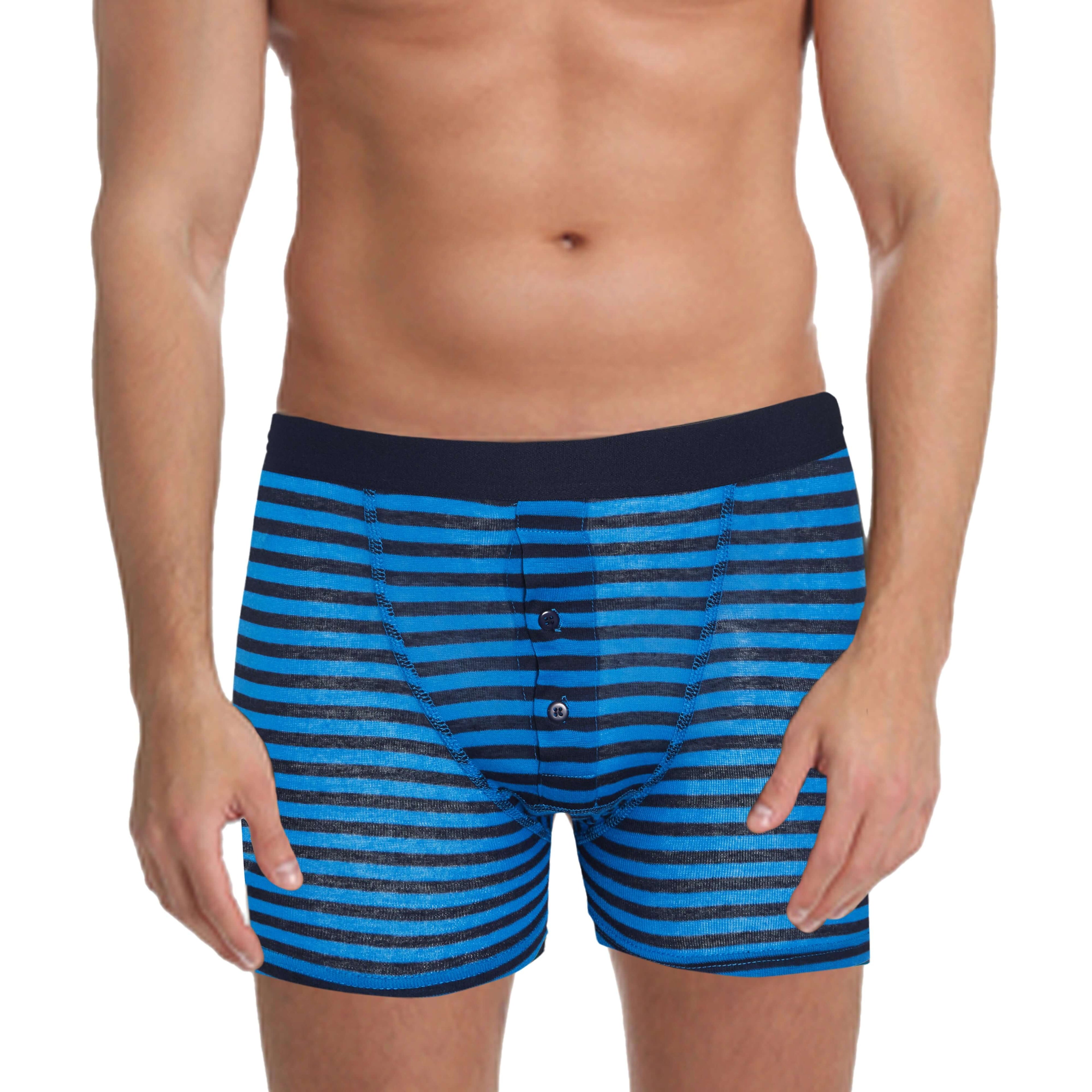 6 Pack Blue Navy Striped Cotton Stretch Boxer Shorts Menswear Classic Breathable Activewear Soft and Durable Underwear by Sock Stack
