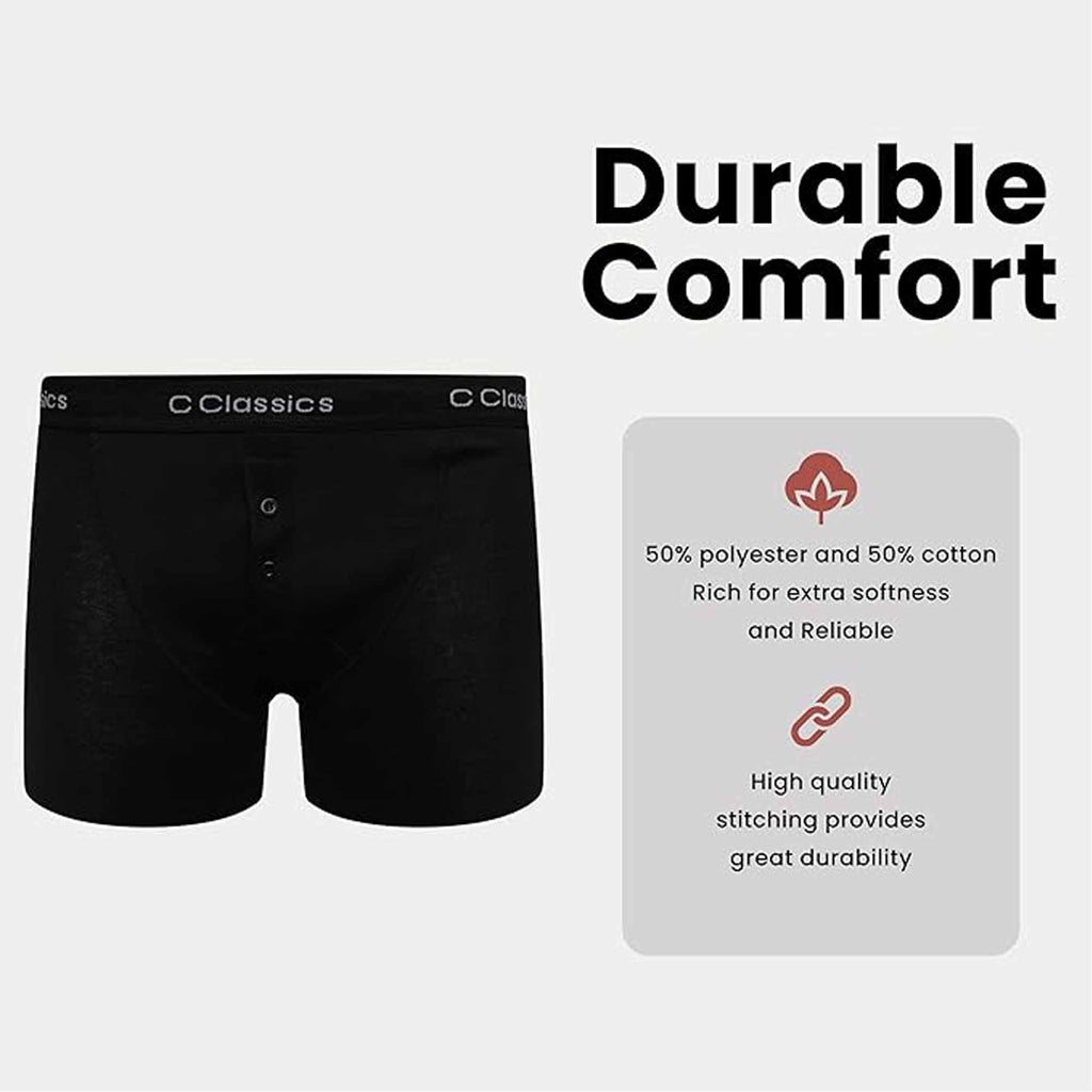 6 Pack Boys Boxer Shorts Cotton Rich Black Moisture-Wicking Button Fly Elasticated Breathable Underwear for Active Kids by Sock Stack