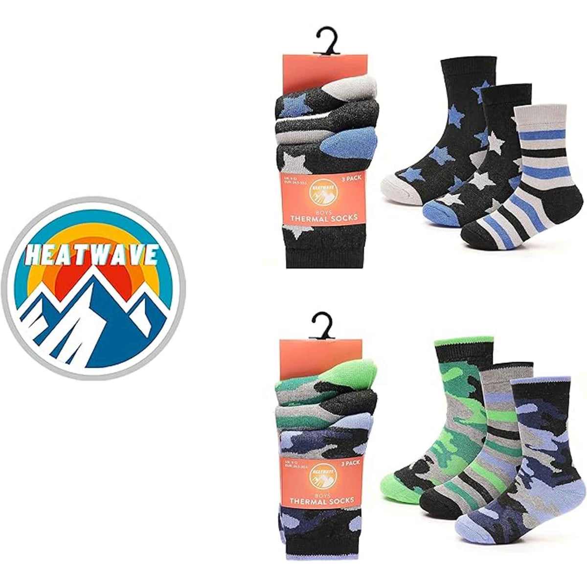 6 Pack Kids Thermal Socks Boys Girls Winter Boot Socks Non-Slip Cushioned Warm Durable Footwear Assorted Colors Sizes 4-13 Years by Heatwave Thermalwear