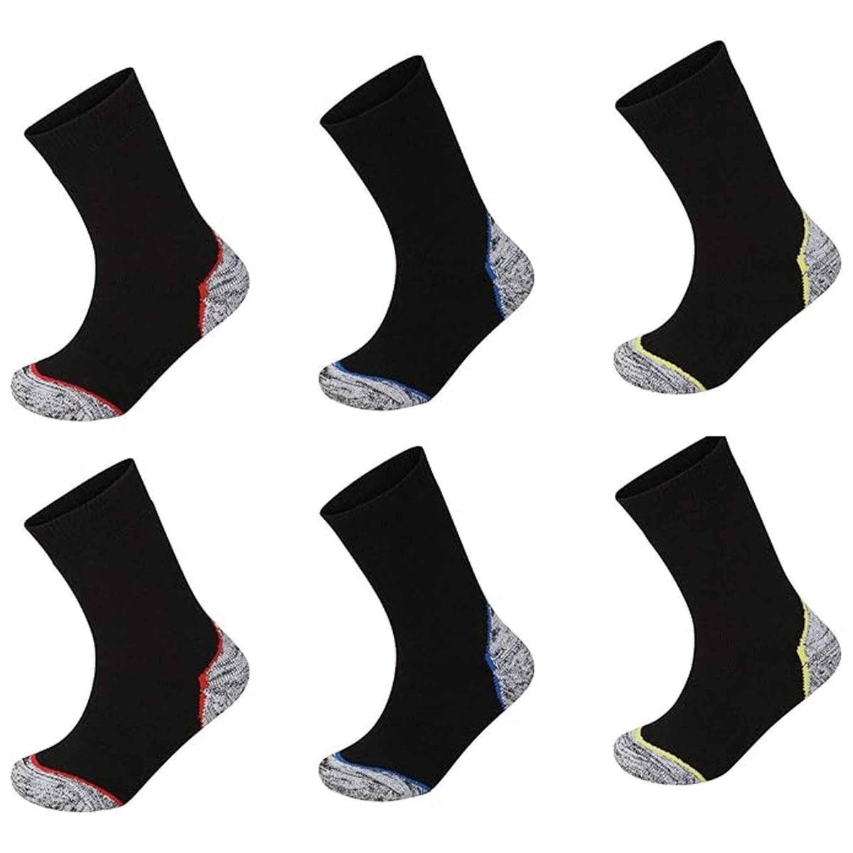 6 Pairs Anti Blister Men's Trekking Socks Reinforced Heel and Toe Cushioned Hiking Walking Work Boot Socks Sizes 6-11 Assorted Colors by Sock Stack