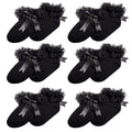 6 Pairs Black Girls Tutu Frilly Ankle Socks with Lace & Bow Super Soft Wedding Christening Sock by Sock Stack